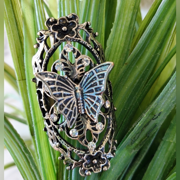Large Butterfly Antique Silver Tone Adjustable Band Ring 💥3 for $24💥 - Picture 11 of 12